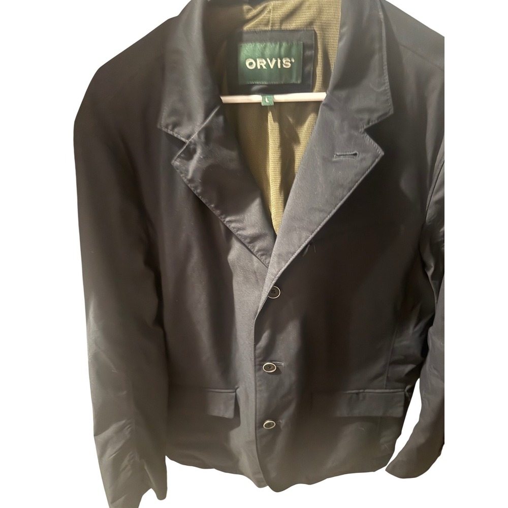 Orvis Mens Navy Blue Technical Blazer Jacket Size L 3-Button Travel Sport Coat